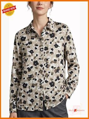 Silk Blouse Long Sleeve Button Down Floral Print Work Casual Top